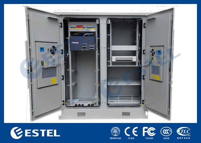 Dual Bay Outdoor Telecom Cabinet With Air Conditioner And Environment Monitoring Unit