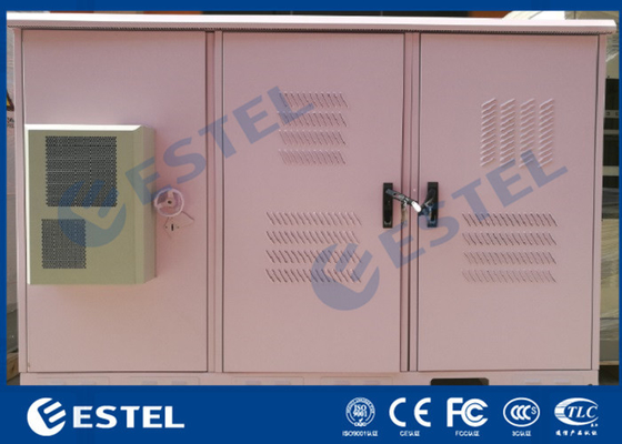 China IP55 Triple Bay Racking Outdoor Telecom Enclosure / Pink Color Three Doors Air Conditioner Cooling Cabinet supplier